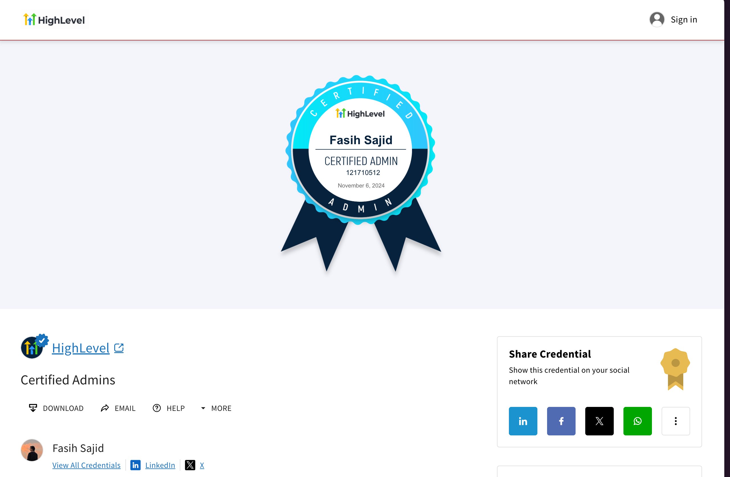 GoHighLevel Certified Admin Badge — Fasih Sajid